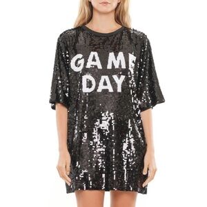 Black Sequin 'Game Day' T-Shirt Dress